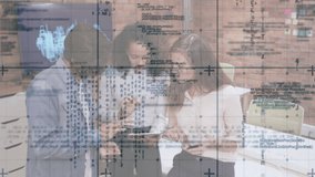 Tech professionals swapping phone and tablet when coding overlay starting scrolling for code review. Collaboration, teamwork, innovation, modernoffice, digitalwork, startup, creative - Powered by Shutterstock - Get 15% off with code: PIKWIZARD15