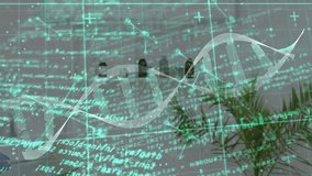 Animated DNA helix and code appearing over desk guiding doctor writing medical notes on clipboard. Science, research, diagnostics, healthcare, innovation, technology, professionalism - Powered by Shutterstock - Get 15% off with code: PIKWIZARD15