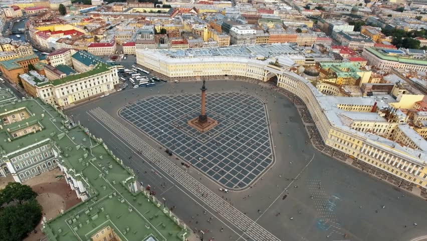 Aerial panorama of Winter Palace Square in Saint Petersburg, summer day