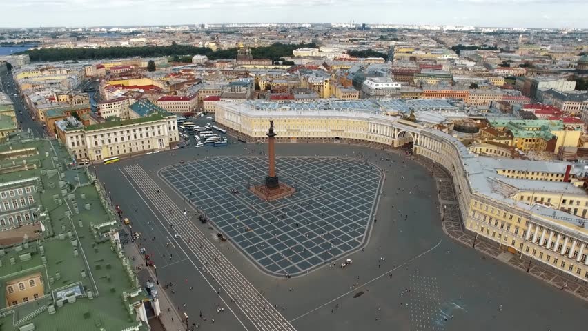 Aerial panorama of Winter Palace Square in Saint Petersburg, summer day