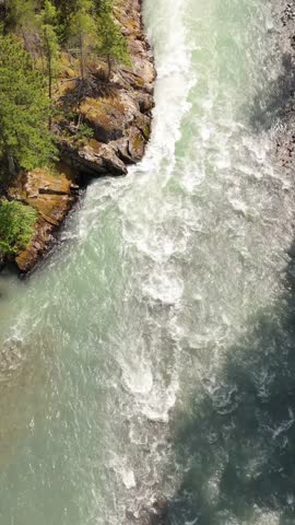 Powerful Whitewater Rapids Flowing Through a Pristine Forest in British Columbia, Canada