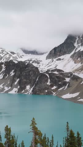 Majestic Turquoise Lake Nestled Among Snow-Capped Mountains in British Columbia, Canada