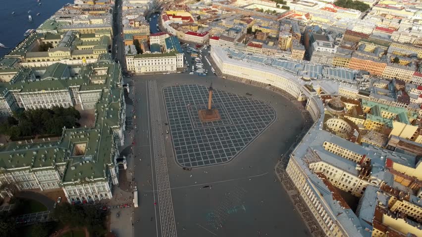 Aerial panorama of Winter Palace Square in Saint Petersburg, summer day