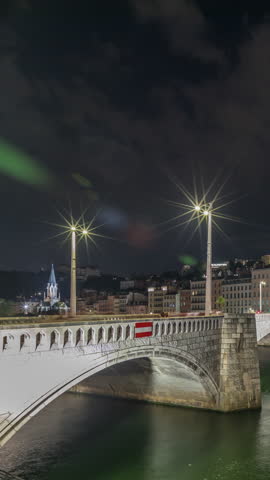 Panorama showing night timelapse of Lyon