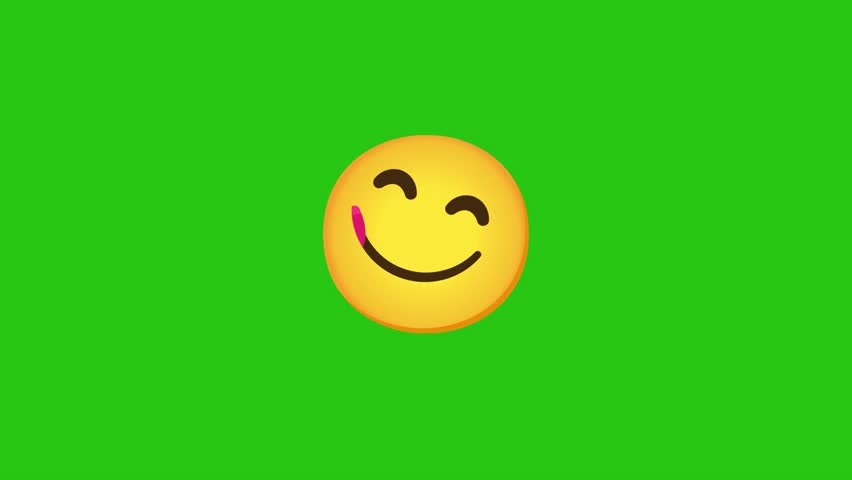 Yellow smiley face sticking its tongue out against a green backdrop.