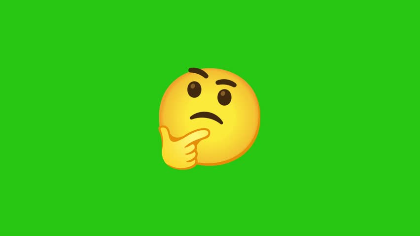 Yellow emoji appears to be thinking against a solid green backdrop.