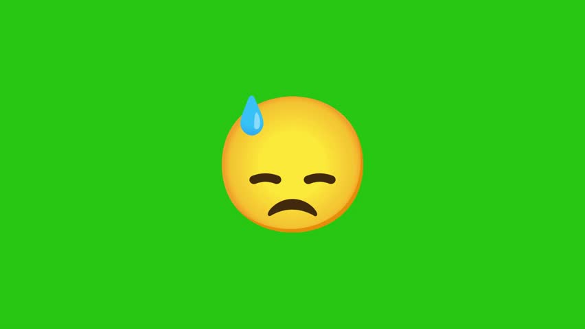 Worried emoji with a sweat drop isolated on a green backdrop.
