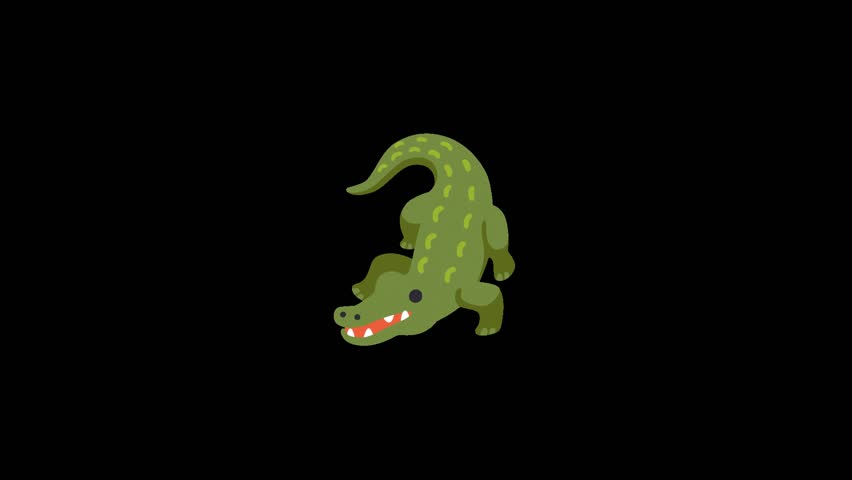 Adorable green alligator cartoon isolated against a solid black backdrop.