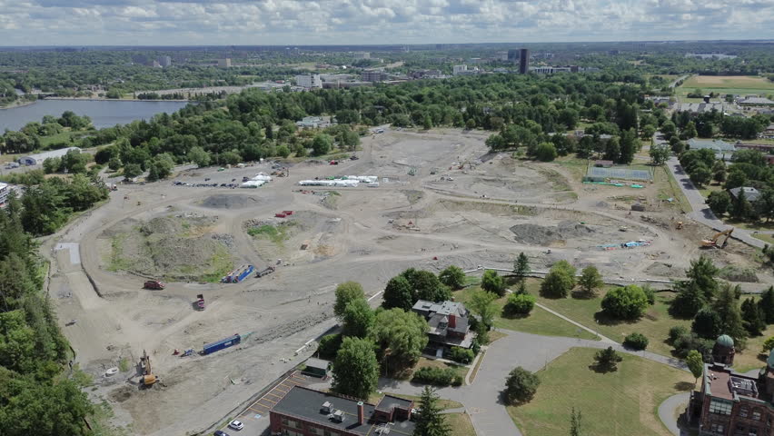 Rotating aerial view of Ottawa hospital campus build