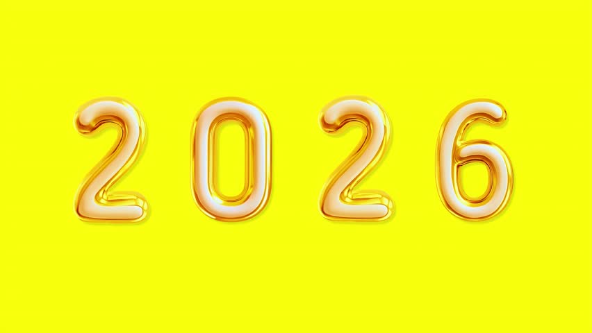 Bold 2026 numerals in glossy neon style float over a color changing backdrop, conveying celebration, optimism, and modern design. Ideal for New Year campaigns, year-in-review, and digital greeting vis