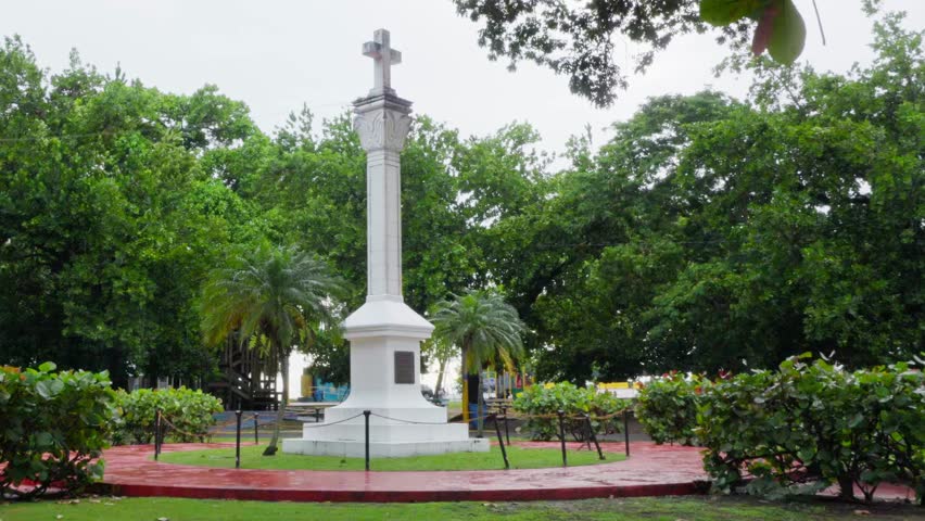 Monument to Columbus Landing, Aguadilla, Puerto Rico, just after rain	