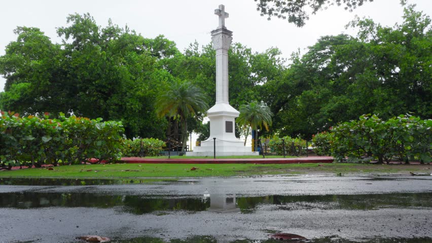 Monument to Columbus Landing, Aguadilla, Puerto Rico, just after rain	