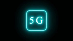 Glowing cyan neon 5G icon with rounded corners on a dark black background fifth generation mobile network - Powered by Shutterstock - Get 15% off with code: PIKWIZARD15