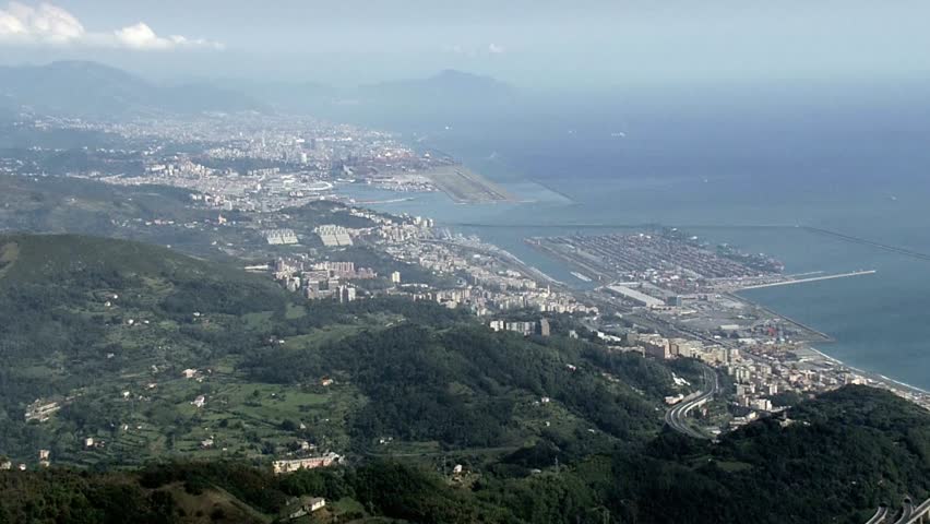 Panoramic view of Genoa Italy showcasing the cityscape and the Ligurian Sea