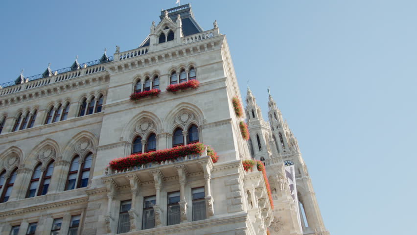 Architecture of urban streets of Vienna, Austria. Historic building, beautiful facade, tourist city of Europe.