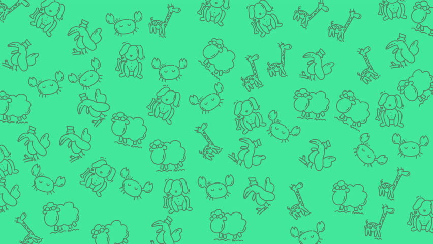 Doodle animal drawings and objects against bright green background. Suitable for kids educational materials or naturethemed designs.