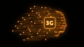 Neon 3G Mobile Network Technology Head Circuit Board Glowing Orange on Black Background human head silhouette - Powered by Shutterstock - Get 15% off with code: PIKWIZARD15