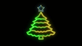 A looping animation featuring a green and yellow neon Christmas tree, accompanied by red and green “Merry Christmas” text and falling snowflakes. - Powered by Shutterstock - Get 15% off with code: PIKWIZARD15