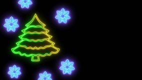 A looping animation featuring a green and yellow neon Christmas tree, accompanied by red and green “Merry Christmas” text and blue snowflakes. - Powered by Shutterstock - Get 15% off with code: PIKWIZARD15