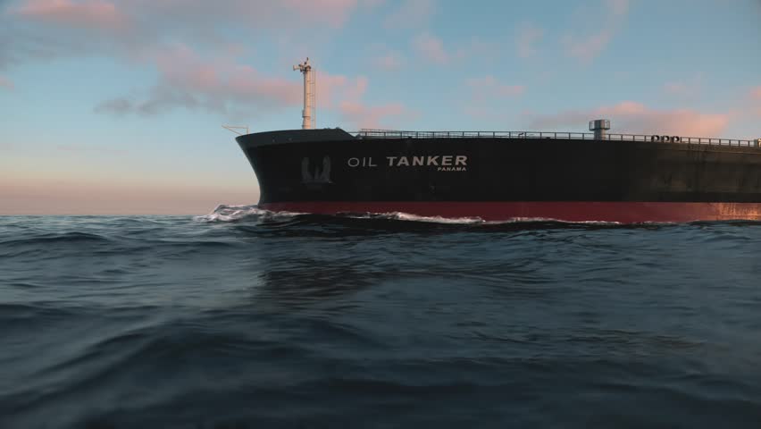 Oil Tanker Floating on the Open Ocean – Supertanker in Sea Animation