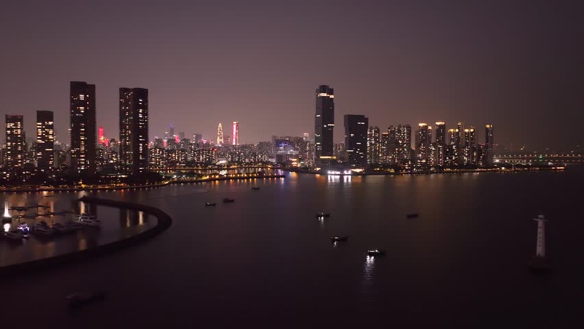Shenzhen ,China - March 20,2025: Aerial footage of landscape in shenzhen city, China 
