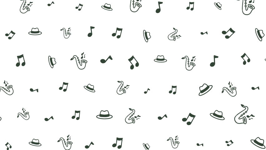 Music Notes Pattern white guitar headphone melody background 4K video