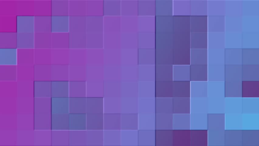 A dynamic abstract background featuring a mosaic of geometric squares and rectangles in a gradient of purple and blue hues, creating a modern digital art feel.