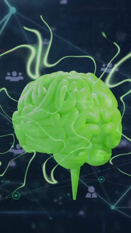 Animation of human brain and data processing. Global artificial intelligence, connections, computing and data processing concept digitally generated video.