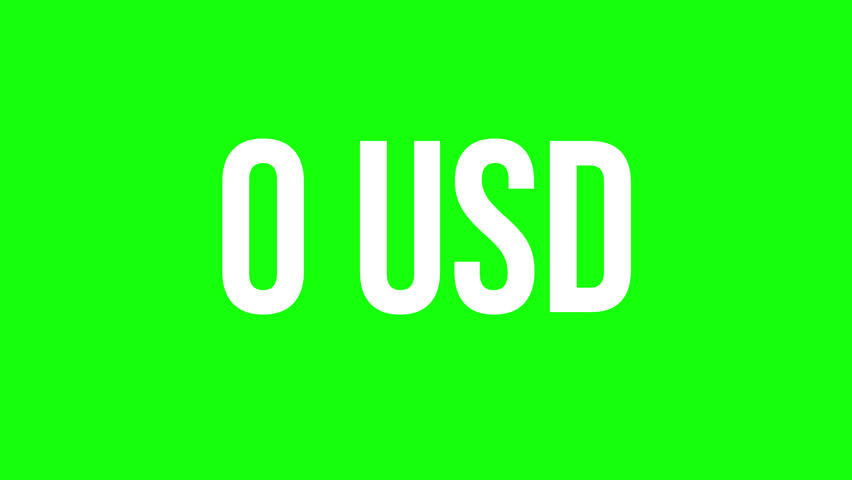 flaying number with usd dollar counting text from 0 to 8000 usd with white ink drops on a green background