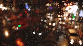 Rain drops on window with blurred city traffic lights at night creating cinematic urban atmosphere - Powered by Shutterstock - Get 15% off with code: PIKWIZARD15