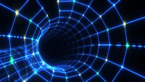 Flying Through a Warping Digital Network Tunnel. Futuristic Cyberspace Grid with Glowing Nodes. - Powered by Shutterstock - Get 15% off with code: PIKWIZARD15
