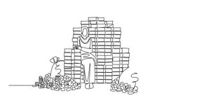 Animation of continuous one line drawing Arab woman sits on pile of banknotes and money bags form throne. Hard work. Rich. Be a Millionaire Day. Single line self drawing animated. Full length motion - Powered by Shutterstock - Get 15% off with code: PIKWIZARD15
