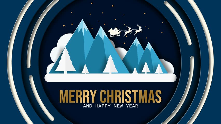 Stylish Christmas animation in 4k with Santa’s sleigh flying over snowy blue mountains and golden text greeting. Perfect for holiday greetings, festive ads, and digital Christmas displays. - Powered by Shutterstock - Get 15% off with code: PIKWIZARD15