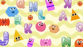 Animation geometric alphabet characters on warm wavy pattern motion, creative education concept with friendly shapes and colorful letters, motion digital illustration for preschool or classroom  - Powered by Shutterstock - Get 15% off with code: PIKWIZARD15