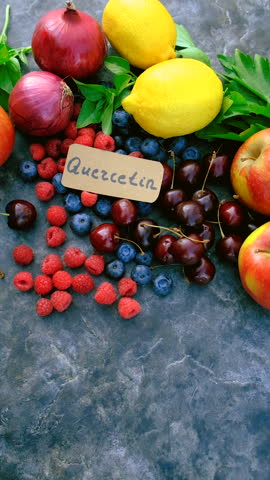 Products that contain quercetin. Selective focus. Food.