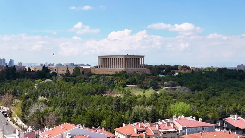 Aerial View of Anıtkabir in Ankara, Türkiye – Mausoleum of Mustafa Kemal Atatürk with Turkish Flag