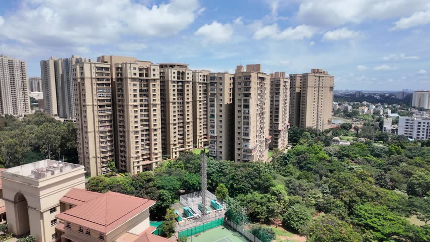 Beautiful Skyline View from Thanisandra, Bangalore, India – Overlooking Hebbal and Nearby Areas with Modern Infrastructure, High-Rise Buildings, Metro Line, and Urban Development on a Clear Day