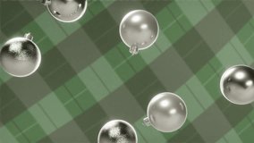 Horizontal 3D Christmas tree New Year photorealistic wallpaper falling ornaments loop animation baubles silver metallic chrome pearlescent green tartan plaid gingham wrapping paper holiday greeting - Powered by Shutterstock - Get 15% off with code: PIKWIZARD15