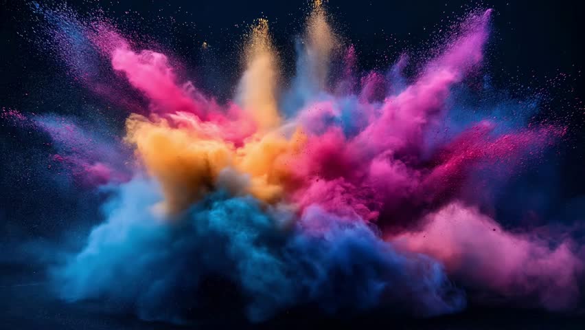 Super Slow Motion Shot Powder Explosion Isolated on Black Background. Filmed on High Speed Cinematic Camera at 1000 fps. Colorful vibrant creating cloud dynamic hues in abstract art. splashing holi - Powered by Shutterstock - Get 15% off with code: PIKWIZARD15