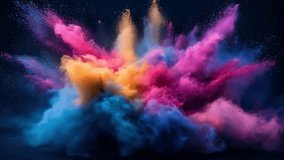 Super Slow Motion Shot Powder Explosion Isolated on Black Background. Filmed on High Speed Cinematic Camera at 1000 fps. Colorful vibrant creating cloud dynamic hues in abstract art. splashing holi - Powered by Shutterstock - Get 15% off with code: PIKWIZARD15