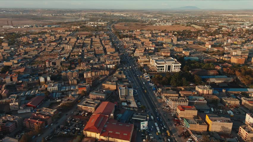 Aerial view of traffic on a busy highway in Nairobi Kenya