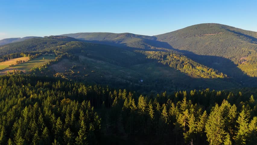 Beautiful morning landscape in the Appalachian Mountains of North Carolina, USA. The Grand Smoky Mountains in autumn. Drone view.