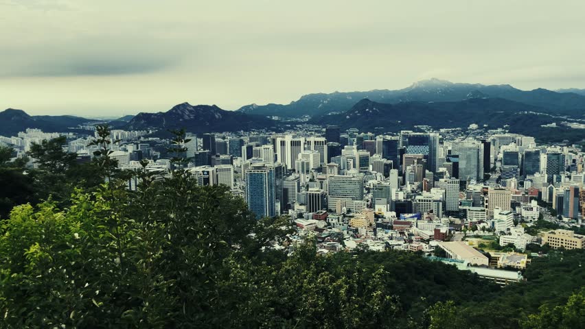 Mountain top view of urban city skyline of Seoul in South Korea, Asia.