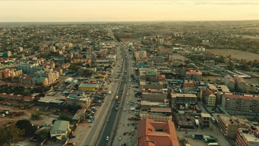 Aerial drone view of city traffic in Nairobi, Kenya