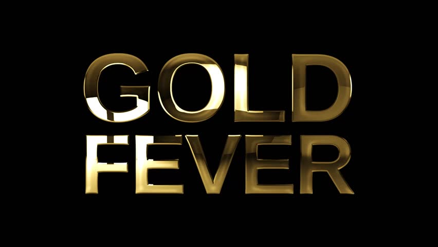 Text GOLD FEVER video footage with a shiny gold reflection animation on a Black background. Realistic, elegant, eye catching effect, perfect for video editing, intros, titles, motion graphic assets.