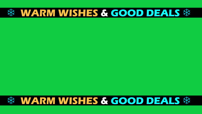A festive message of warm wishes and good deals appears on screen with animated snowflakes. Perfect for holiday promotions and winter sales.