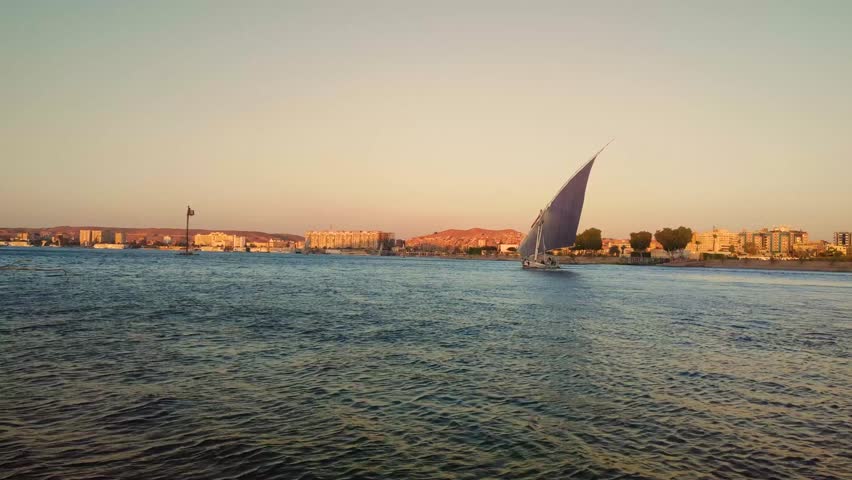 sailing Felucca sailboats on River Nile, Aswan, Egypt