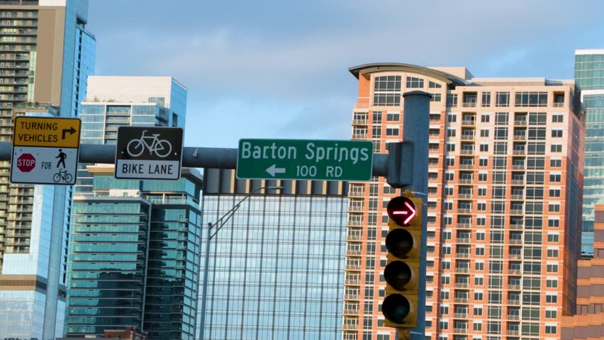 Barton Springs Road Sign and Traffic Lights in Downtown Austin 39