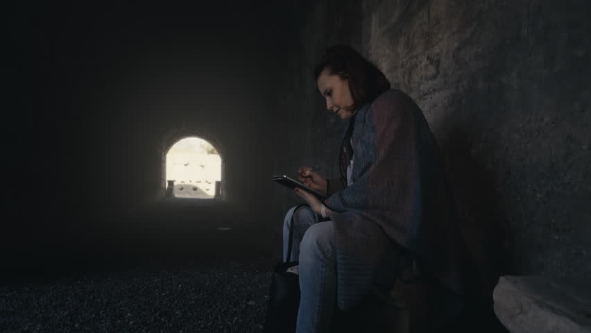 Archaeology Student  in the Ancient Rome Hospital Asclepieion Tunnel of Pergamon View