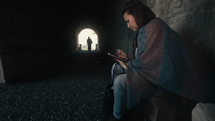 Archaeology Student  in the Ancient Rome Hospital Asclepieion Tunnel of Pergamon View